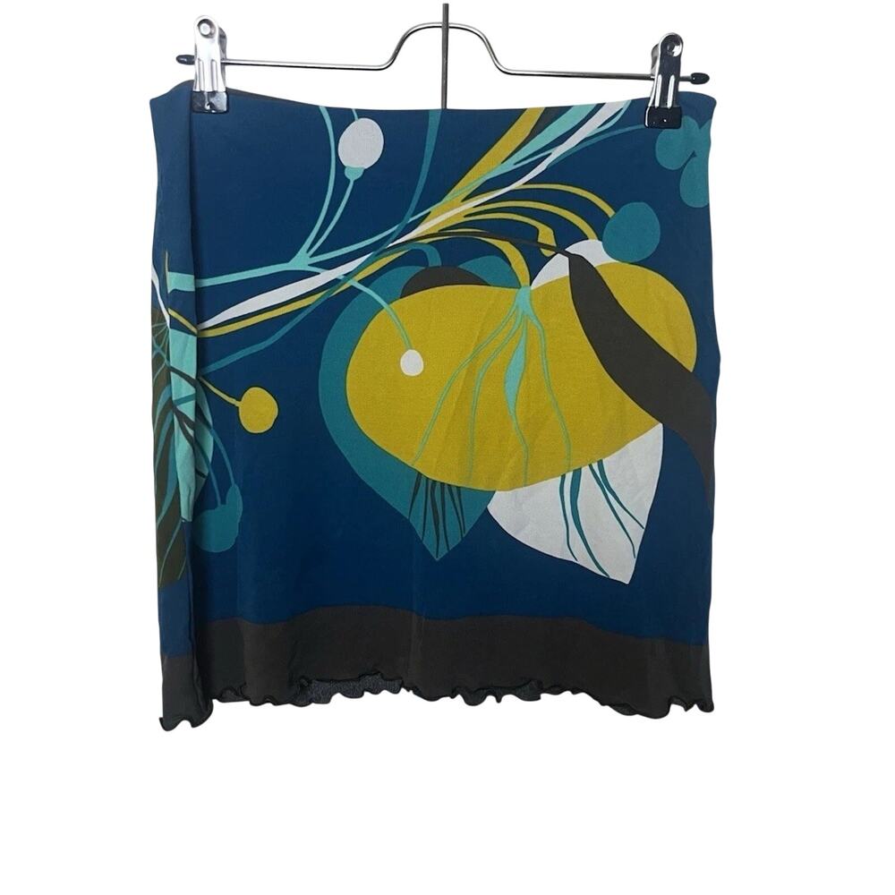 Yigal Azrouel Mini Skirt Sz 2 Abstract Floral Print Blue Yellow Artsy A-Line
